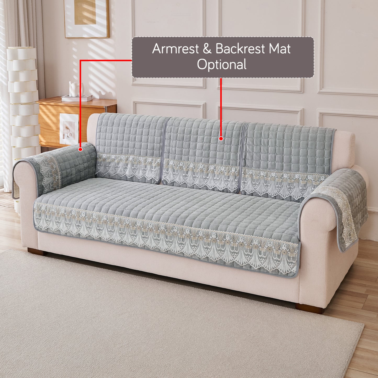 BelleLace Series 5-Seater Sofa Cover (3+1+1), Cloud Grey