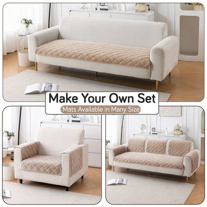 Diamond Tuft Plush Sofa Cover Mat, Warm Taupe