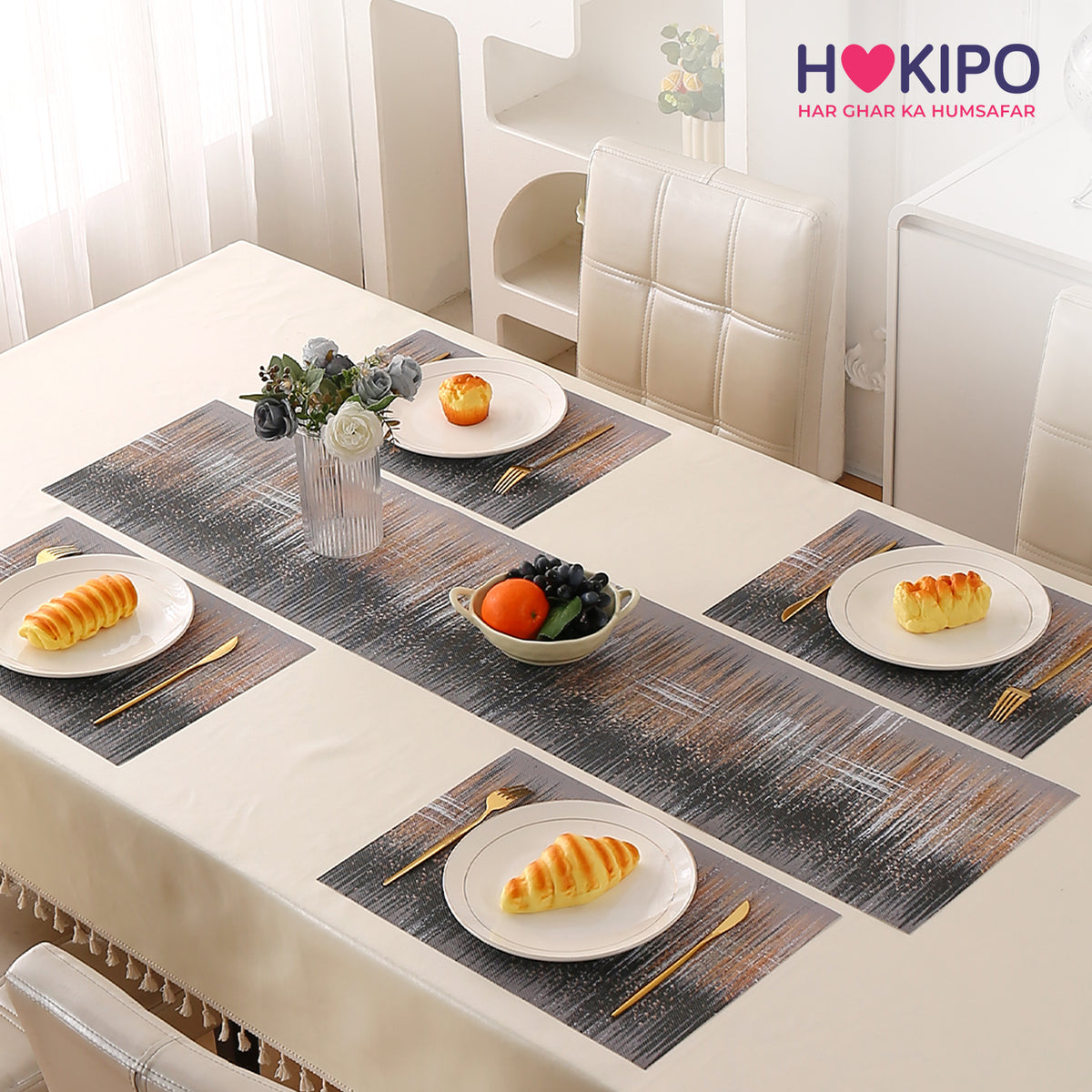 Marble Fusion PVC Mats for Dining Table, Mineral Rain - Embered Copper