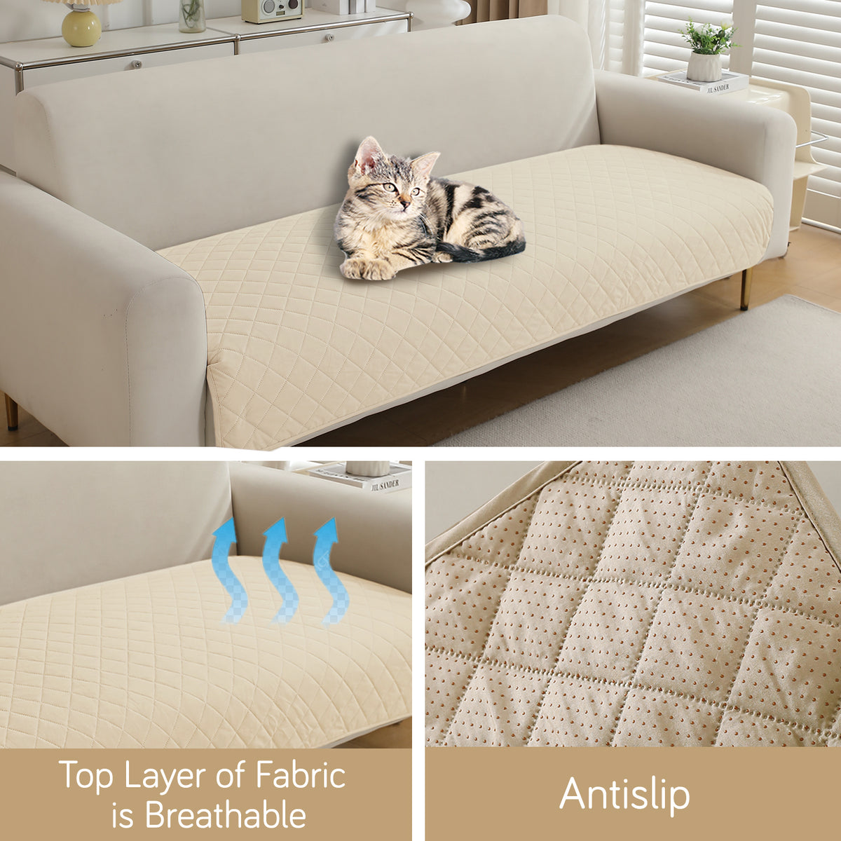 Drylin Quilted Sofa Cover Mat, Cream