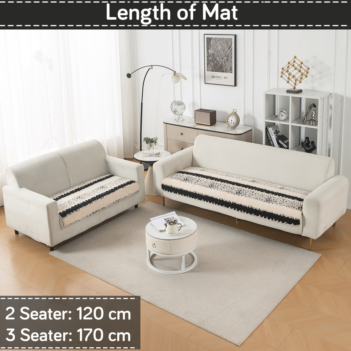 Luxury Plush Sherpa Anti Slip Combination Sofa Mat, 'Noirea Series'|Textured Stripe