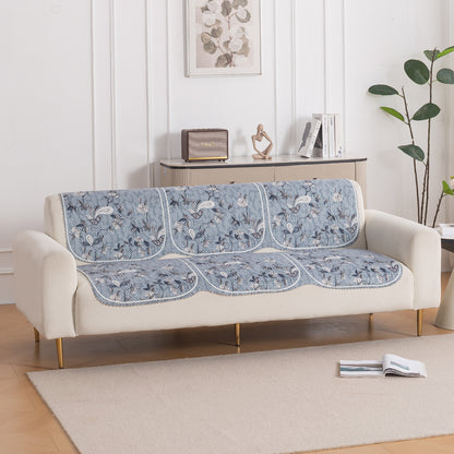 HeavenHue Fleece Soft Touch Quilted Sofa Cover Set Washable Sofa Panel for Seat & Back - Frosted Petals