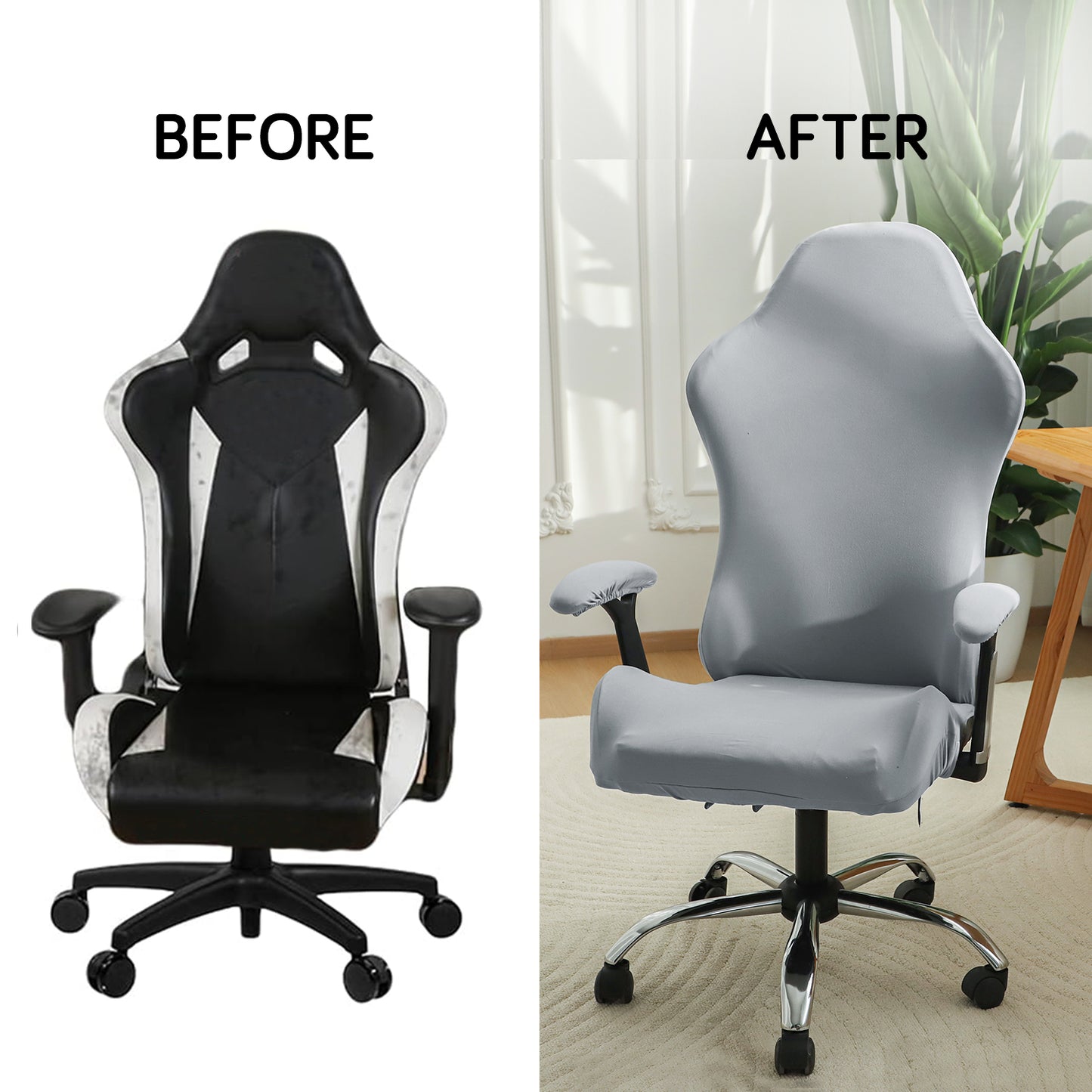 Gaming Chair Cover Stretchable Computer Rotating Chair Seat Covers Slipcover, Smoke Grey
