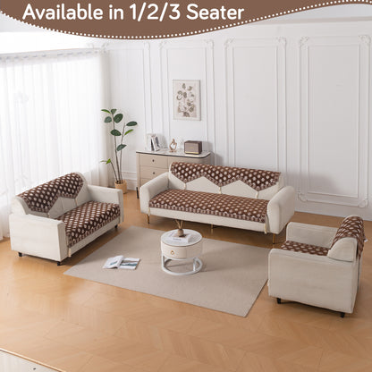 Heritage Weave Premium Jacquard Sofa Cover Set with Tassels - Russet Brown