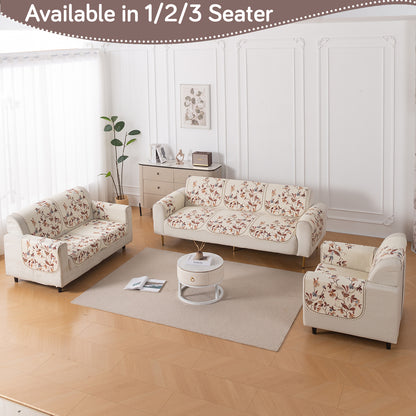 HeavenHue Fleece Soft Touch Quilted Sofa Cover Set – Washable Sofa Panel for Seat & Back - Autumn Whisper