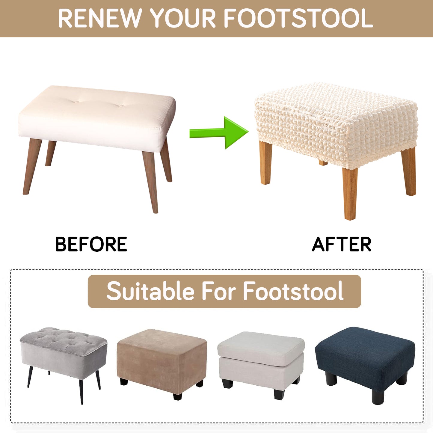 Aria Nova 280 GSM Bubble Stretchable Foot Rest Stool Cover, Light Cream