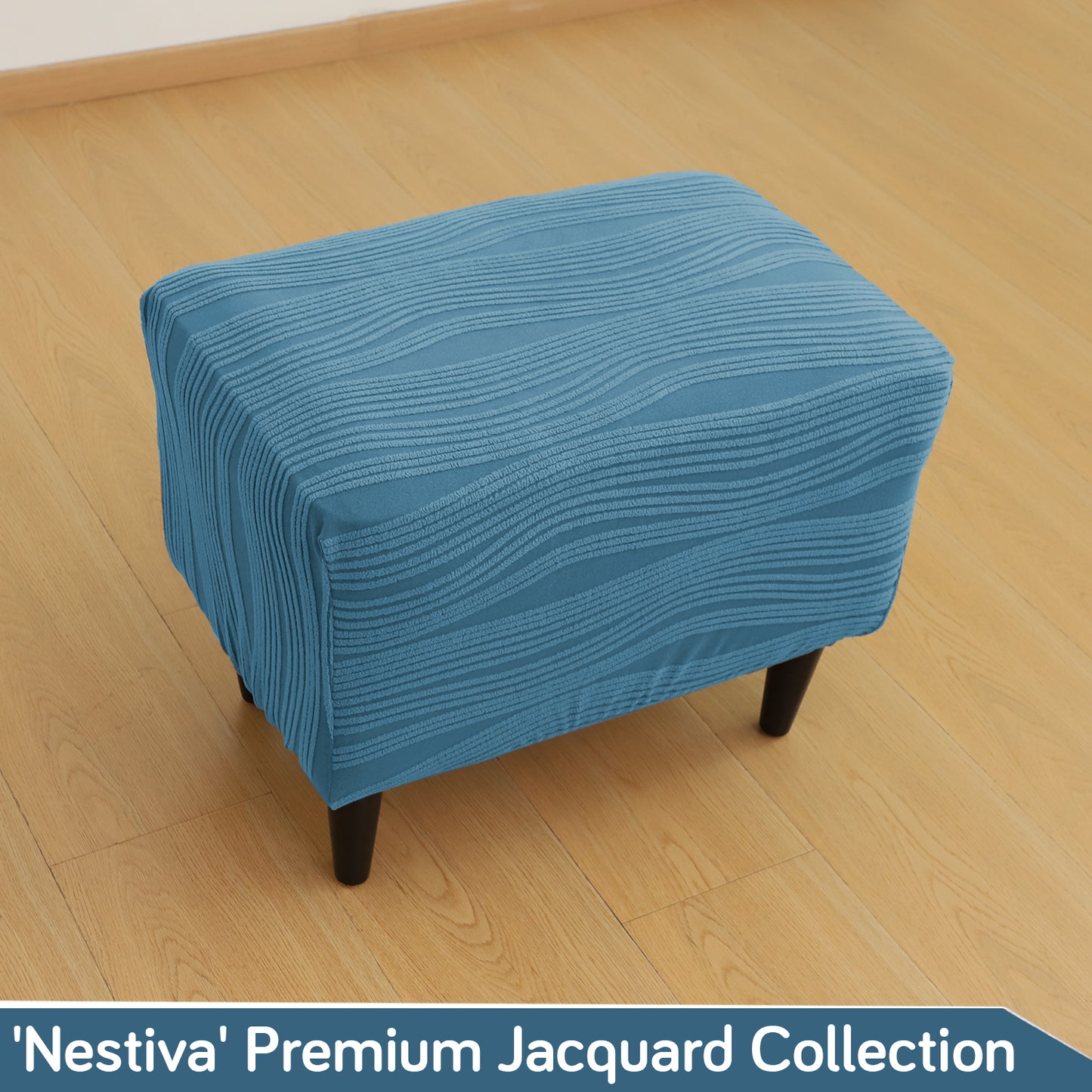 Nestiva Series Knitting Jacquard Stretchable Footstool Cover - Sea Blue