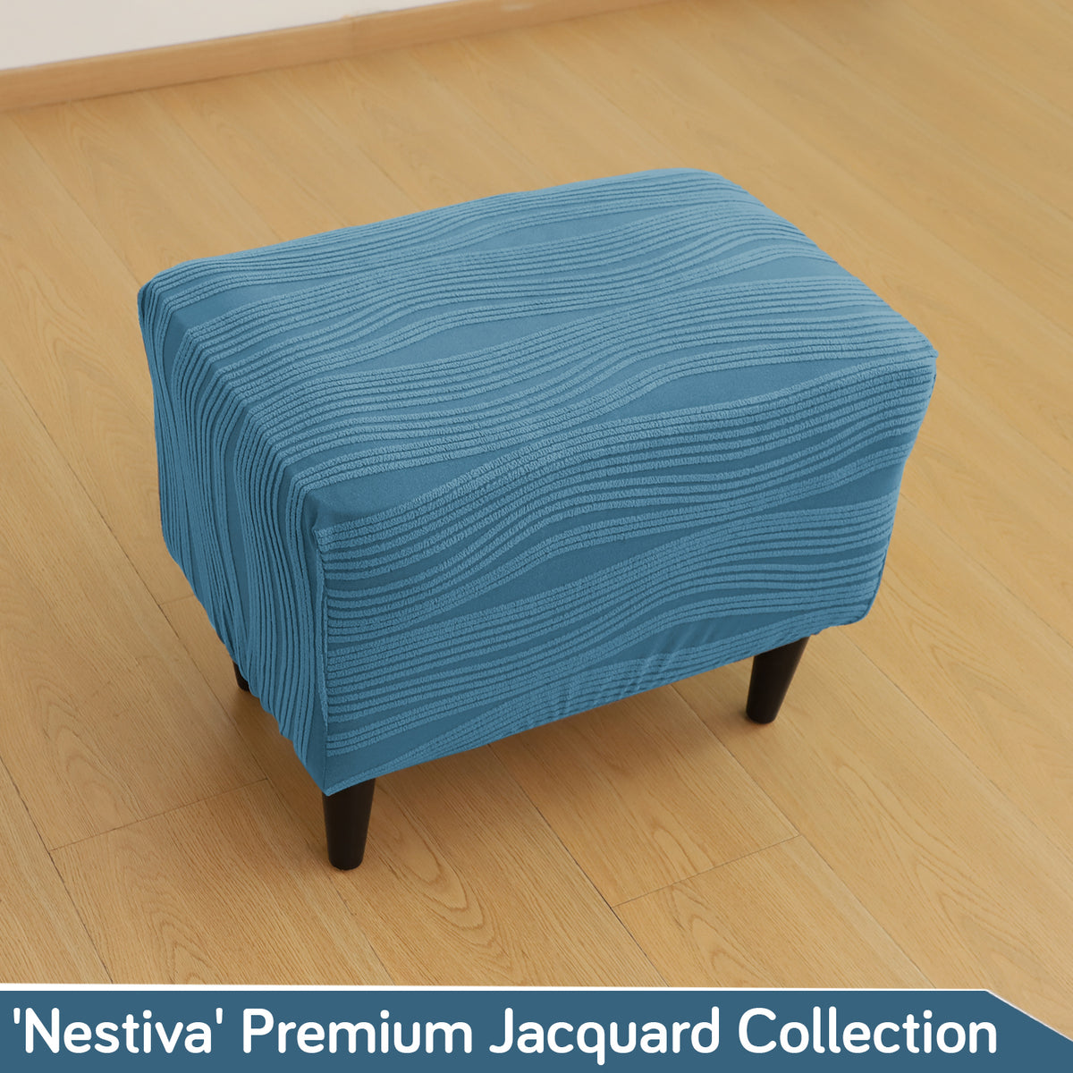 Nestiva Series Knitting Jacquard Stretchable Footstool Cover - Sea Blue