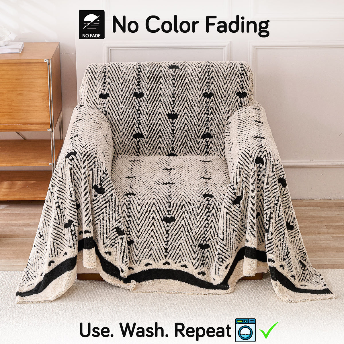Buy Jade Black Cream Colour Cozy Heart Series Luxury Plush Sofa Throw – 1 Seater Sofas | HOKIPO
