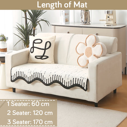 Premium Supple Soft Wavy with Curve Sofa Cover Mat, Off-White