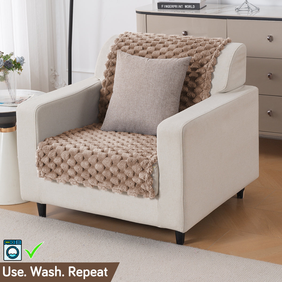 'BunnySoft Series' Plush Sofa Cover Throw for Sofa Seat & Back, Canvas Brown