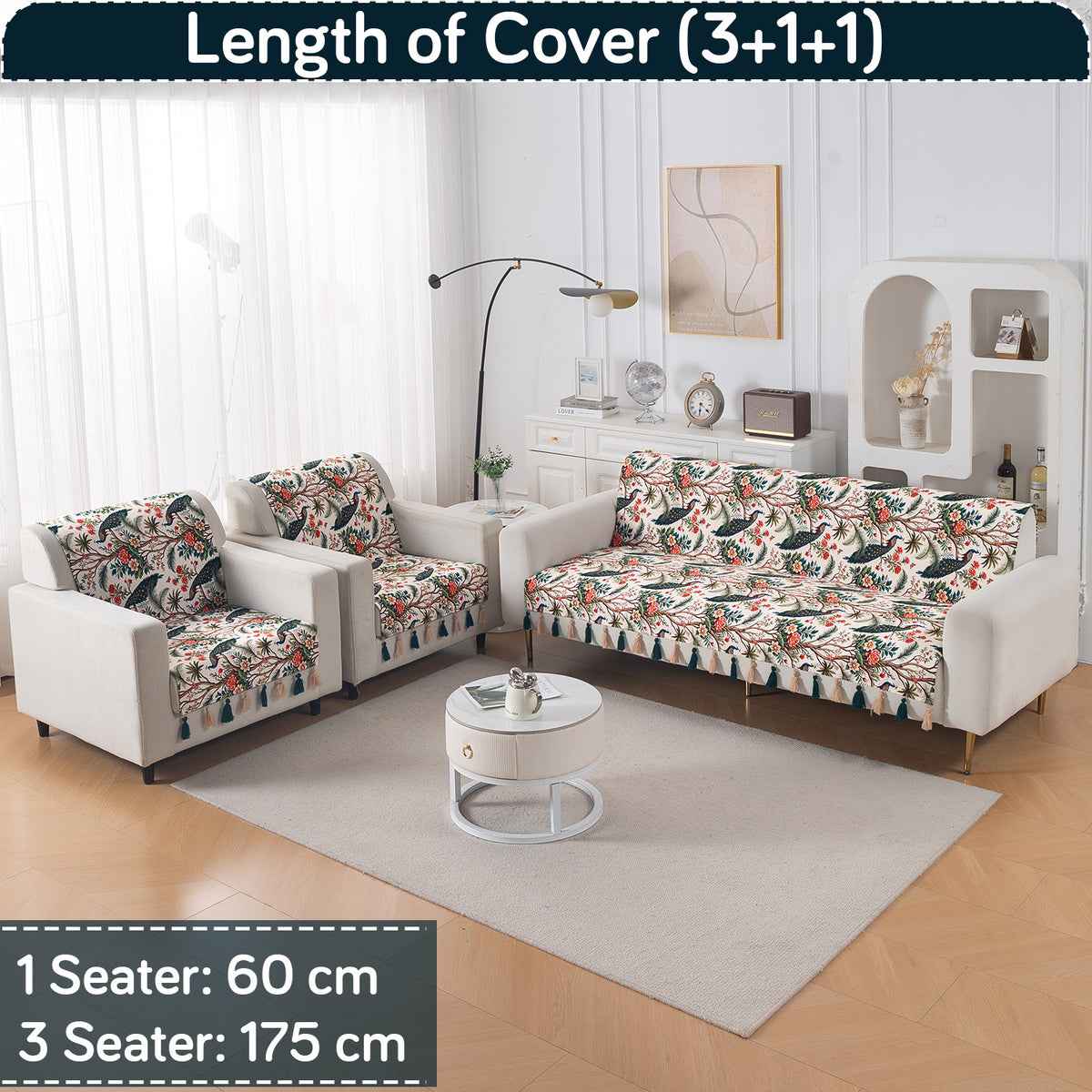 'Whispers of Nature' Series Holland Velvet Sofa Cover with Tassel, Multicolor Tropical Peacock