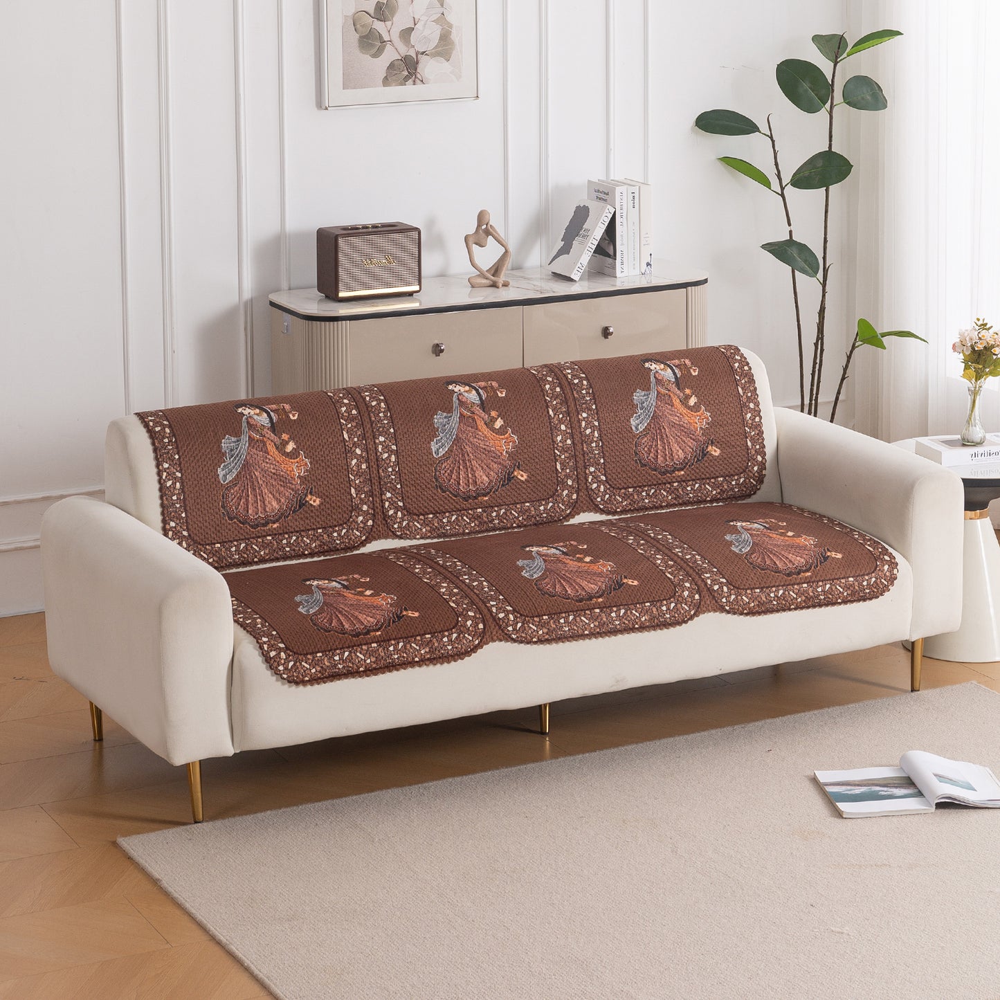 HeavenHue Fleece Soft Touch Quilted Sofa Cover Set Washable Sofa Panel for Seat & Back - Nritya Echo