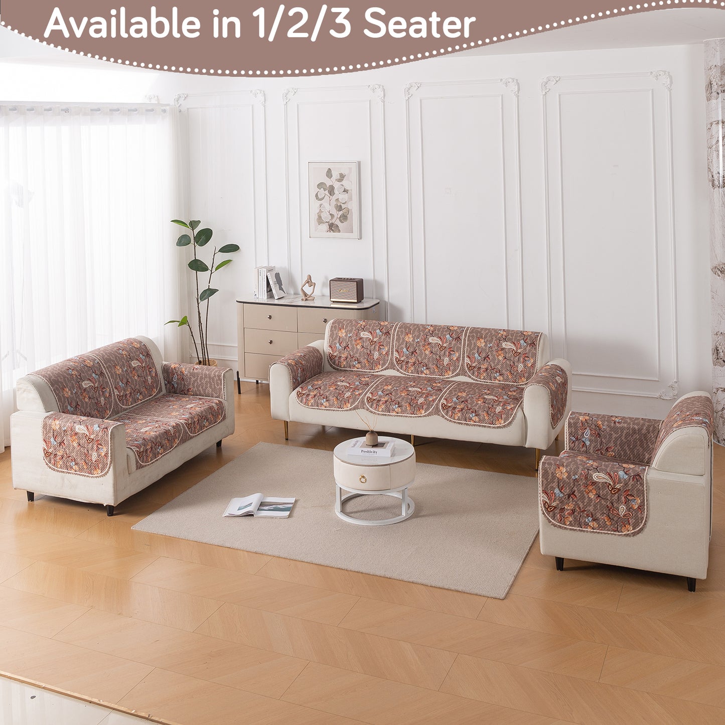 HeavenHue Fleece Soft Touch Quilted Sofa Cover Set Washable Sofa Panel for Seat & Bk - Vintage Bloom