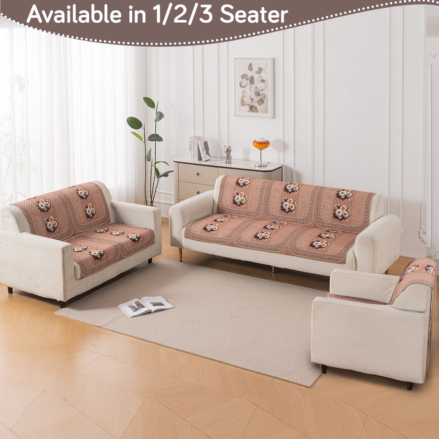 LoomVerse Quilted Sofa Cover Set Washable Sofa Panel for Seat & Back - Vintage Rosette