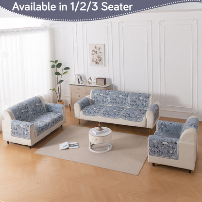HeavenHue Fleece Soft Touch Quilted Sofa Cover Set Washable Sofa Panel for Seat & Back - Frosted Petals