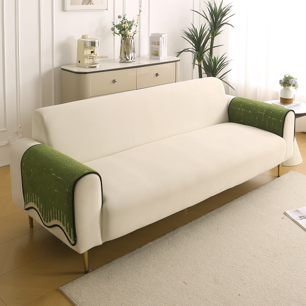 Premium Supple Soft Wavy Sofa Cover Mat, Green