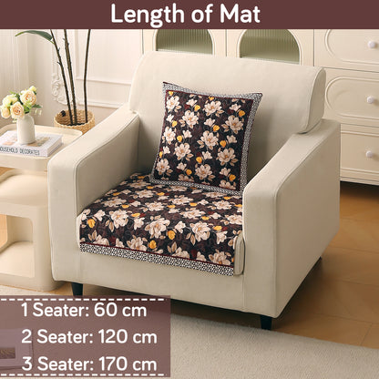 Florentina Series Printed Holland Velvet Sofa Mat - Camellia Brown