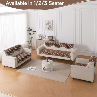 Heritage Weave Premium Jacquard Sofa Cover Set with Tassels - Russet Brown