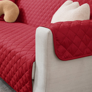 Scarlet Red quilted three seater sofa cover with armrest and side pockets