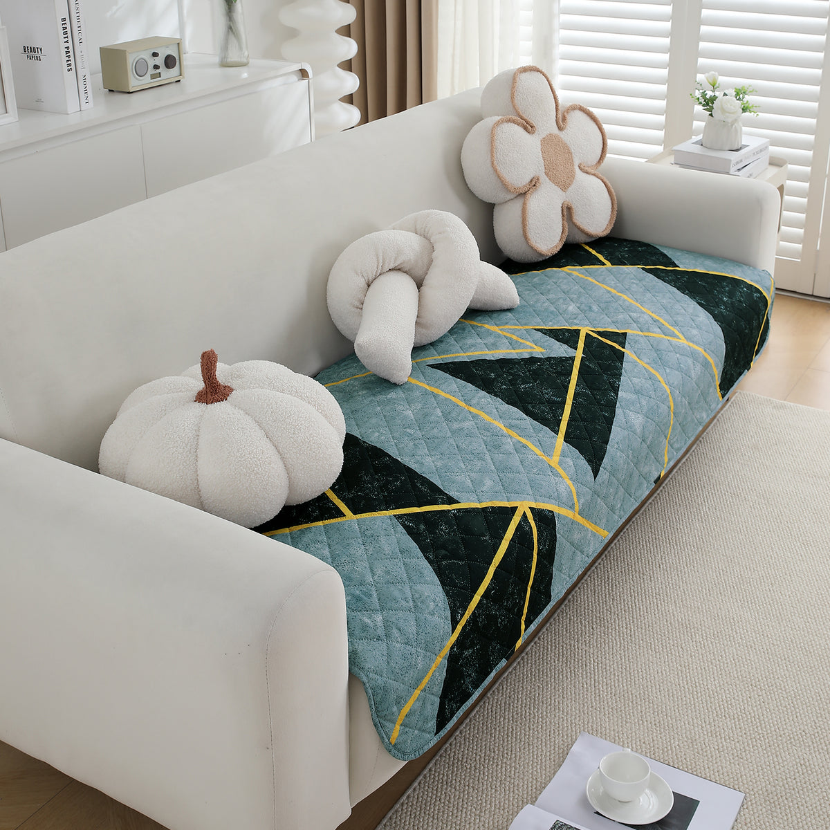 Water Repellent + Waterproof Quilted Sofa Mats, Multicolor Abstract Geometry