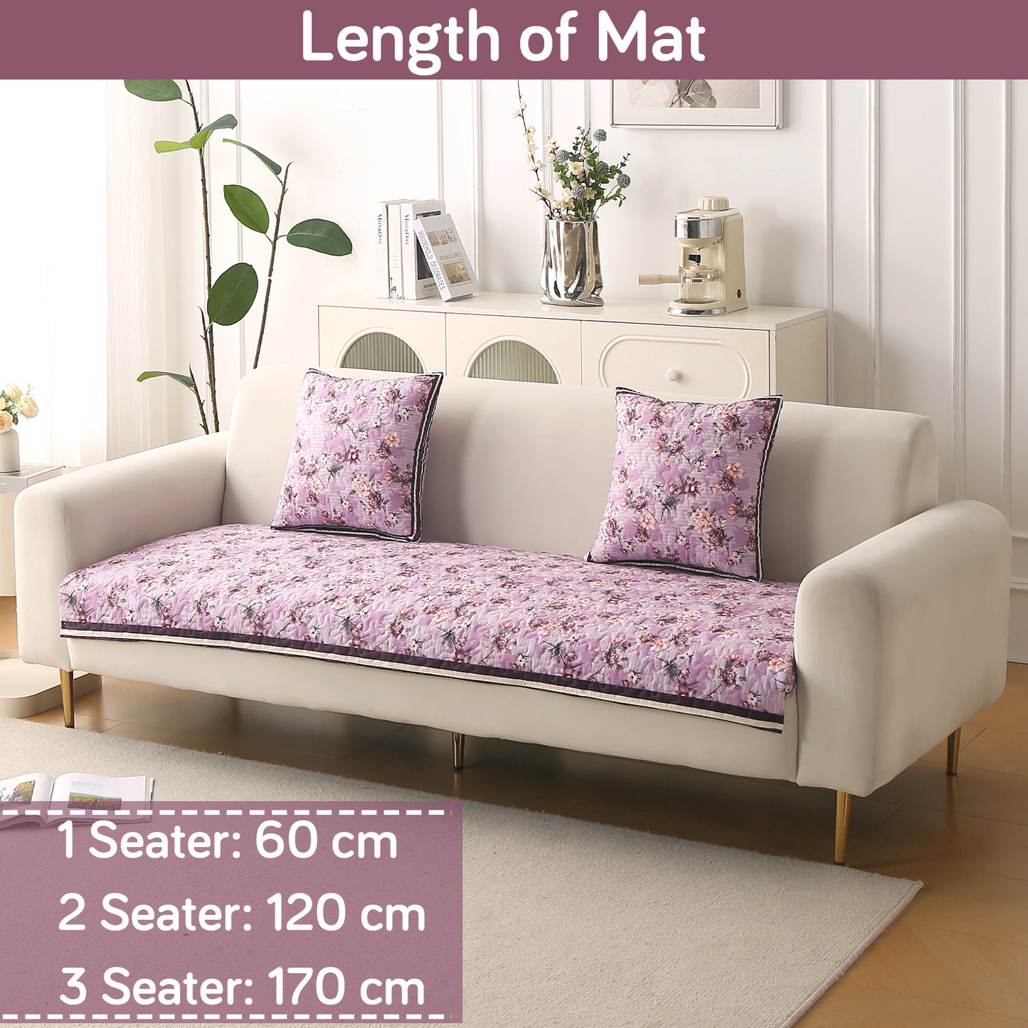 Florentina Series Printed Holland Velvet Sofa Mat - Peony Lavender