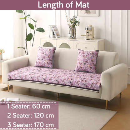 Florentina Series Printed Holland Velvet Sofa Mat - Peony Lavender