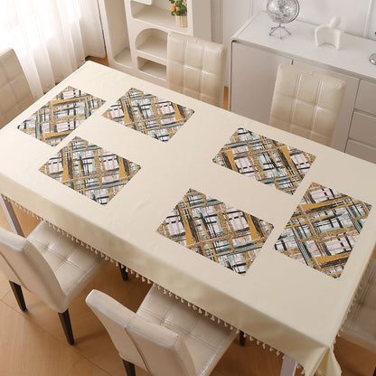 Marble Fusion PVC Mats for Dining Table, Crosshatch - Mustard Gold