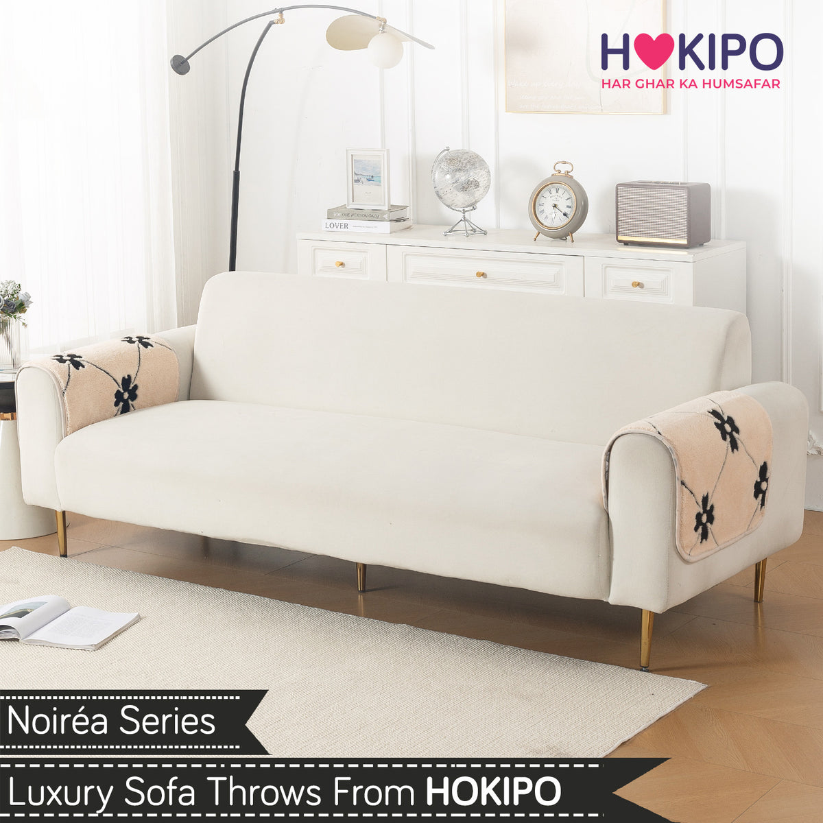 Luxury Plush Sherpa Anti-Slip Sofa Cover Mat, 'Noirea Series'| Floral Lattice