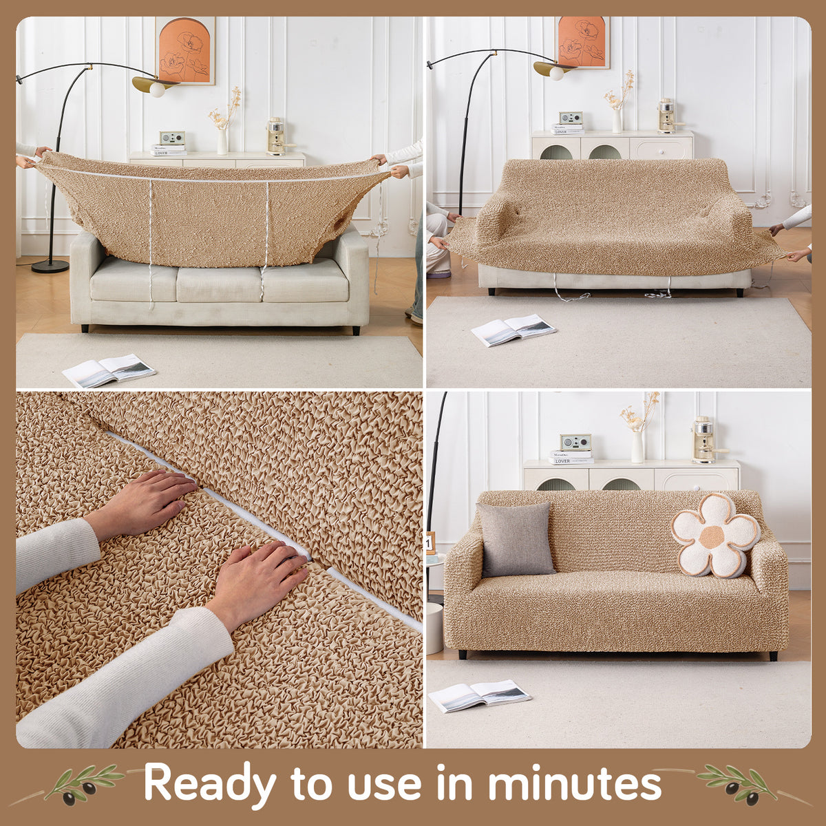 Italian Belissia Luxe Series' Super Stretchable Microfiber 1/2/3 Seater Sofa Cover, Latte Beige