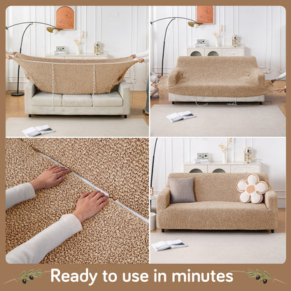 Italian Belissia Luxe Series' Super Stretchable Microfiber 1/2/3 Seater Sofa Cover, Latte Beige