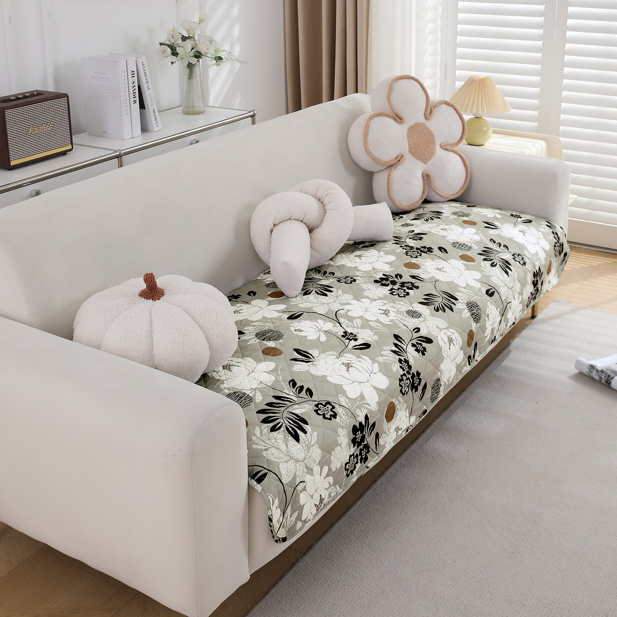 Water Repellent + Waterproof Quilted Sofa Mats, Feather Brown Floral