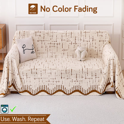 Buy Cream Brown Colour Supple Soft Wavy Plush Sofa Throw Cover – 2 Seater Sofas | HOKIPO