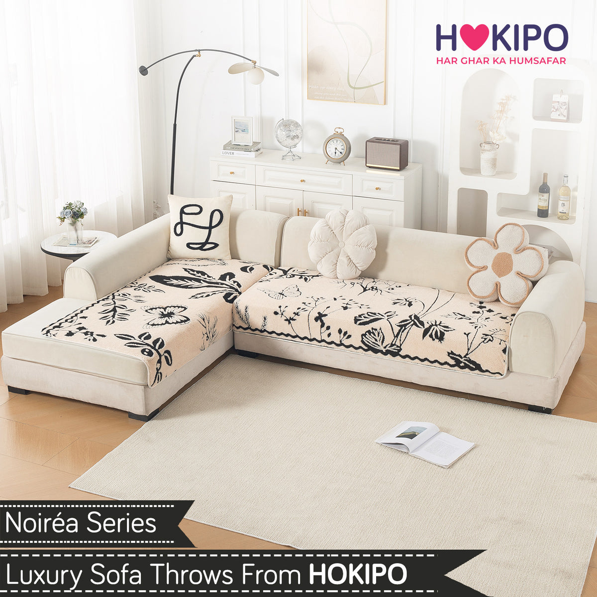 Luxury Plush Sherpa Anti Slip Combination Sofa Mat, 'Noirea Series'|Butterfly Garden