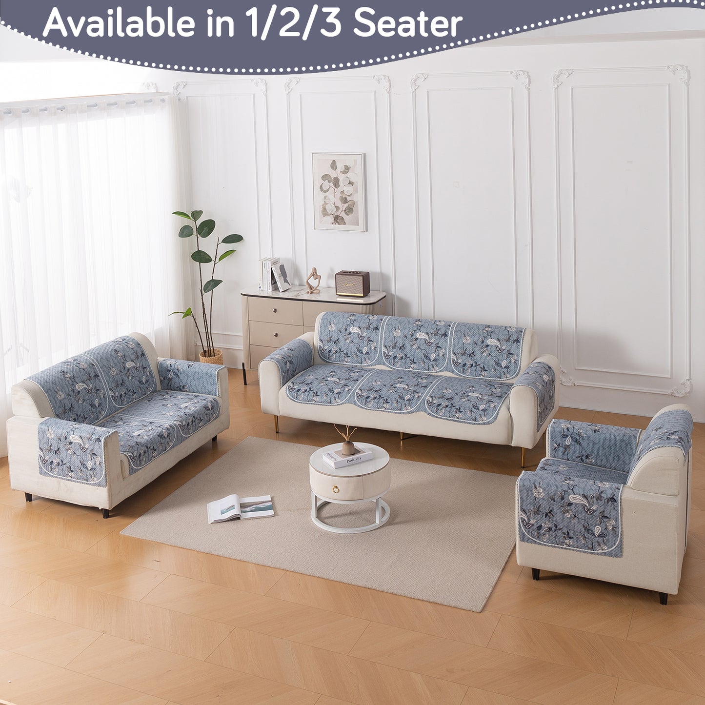 HeavenHue Fleece Soft Touch Quilted Sofa Cover Set Washable Sofa Panel for Seat & Back - Frosted Petals
