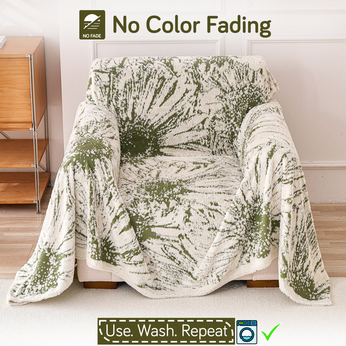 Buy Moss Green Colour DaisyBloom Series Luxury Plush Sofa Throw – Single Seater Sofas | HOKIPO
