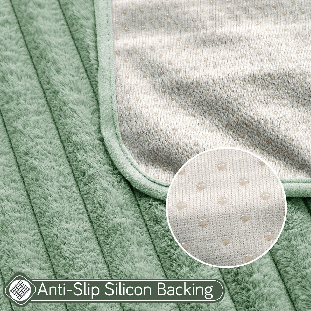 Faux Rabbit Fur Plush Anti-Slip Sofa Mat |Snuggle Fur Sage Green