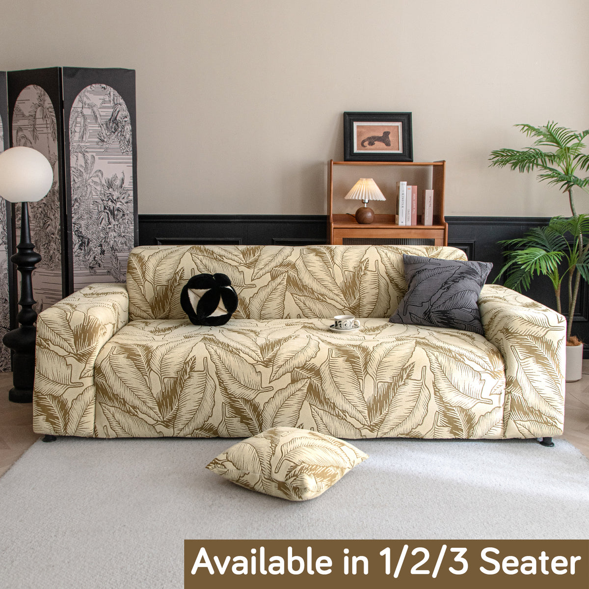 Buy beige colour dual tone series knitting jacquard sofa cover 1/2/3 seater fully covered