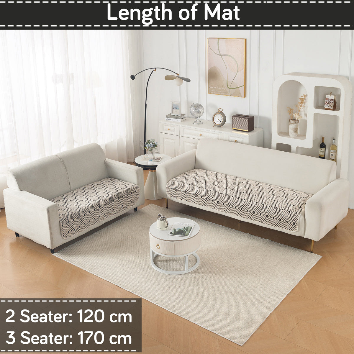 Luxury Plush Sherpa Anti Slip Combination Sofa Mat, 'Noirea Series'|Geometric Diamond