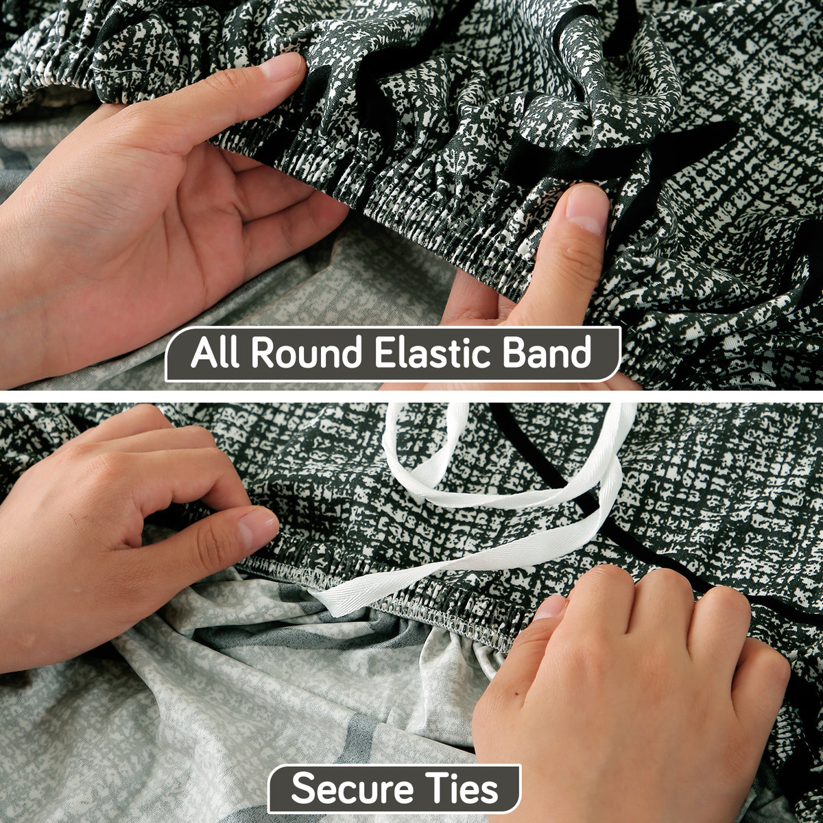 Buy Intense Grey Abstract Floral Printed Water-Repellent Elastic & Secure Ties Table Cover | HOKIPO