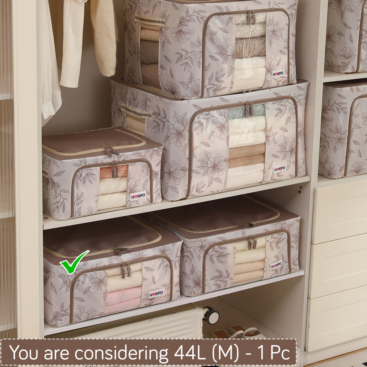 Foldable Cloth Storage Organizer for Wardrobe, Latte Floral