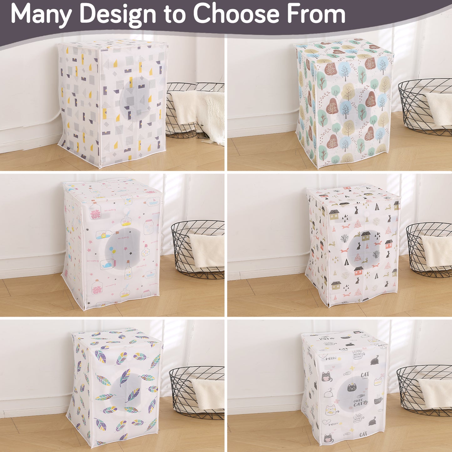 Waterproof Front Load / Top Load Washing Machine Cover | PEVA Dustproof Protective Cover for 6kg, 6.5kg, 7kg & 7.5kg Fully Automatic Machines, Geometric Abstract