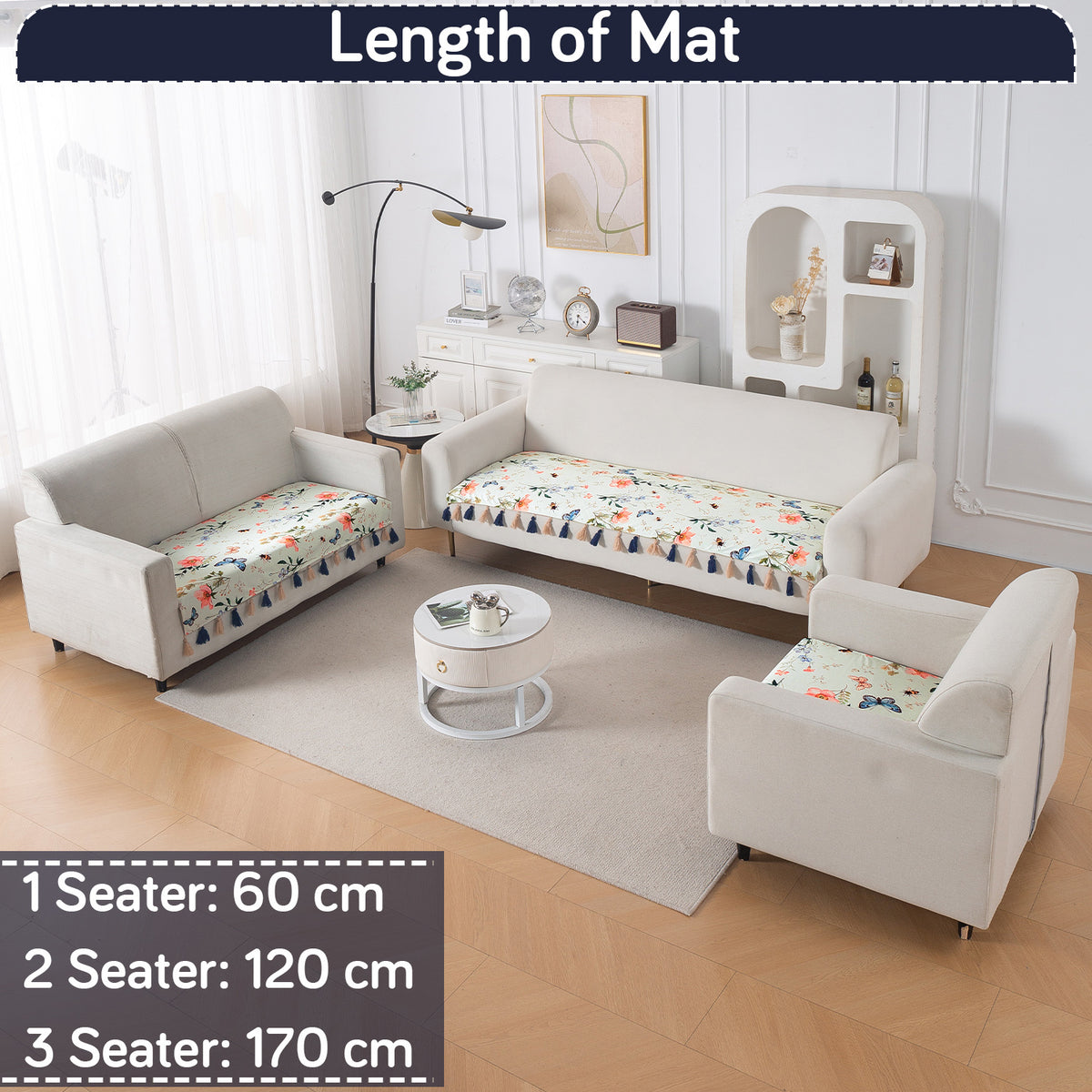 'Whispers of Nature' Series Holland Velvet Sofa Seat Mat with Tassel, Pastel Butterfly Meadow