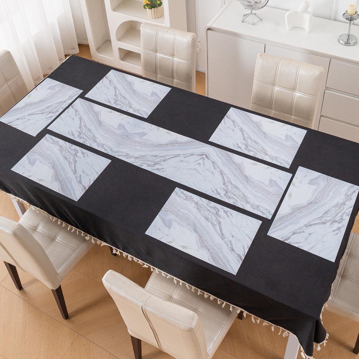 Marble Fusion PVC Mats for Dining Table, Glacier Vein - Frost Grey