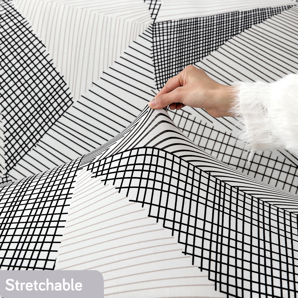 Printed Gaming Chair Seat Cover Elastic Computer Rotating Chair, Snow White Black Geometry