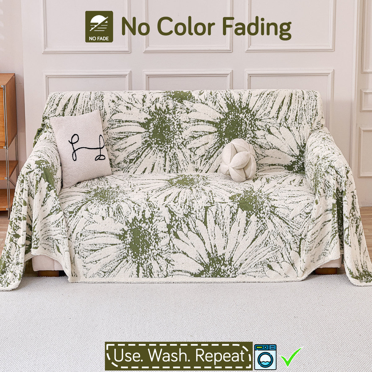 Buy Moss Green Colour DaisyBloom Series Luxury Plush Sofa Throw – 2 Seater Sofas | HOKIPO