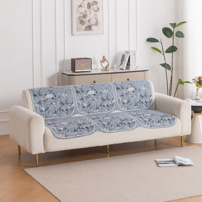 HeavenHue Fleece Soft Touch Quilted Sofa Cover Set Washable Sofa Panel for Seat & Back - Frosted Petals