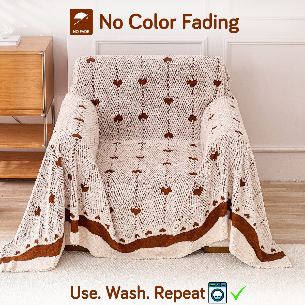 Buy Mocha Cream Colour Cozy Heart Series Luxury Plush Sofa Throw – Single Seater Sofas | HOKIPO
