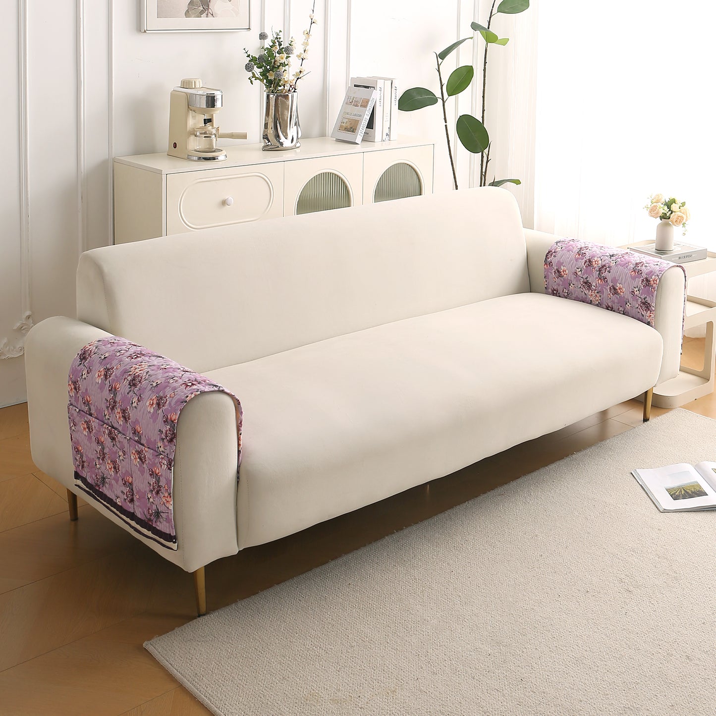 Florentina Series Printed Holland Velvet Sofa Mat - Peony Lavender