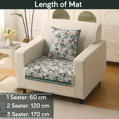 Florentina Series Printed Holland Velvet Sofa Mat - Magnolia Green